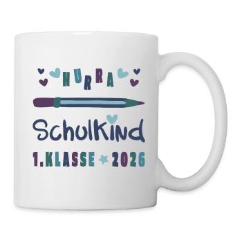 Hurra Schulkind – Einschulung 2026 Klasse 1 - Tasse - Weiß - Rechts
