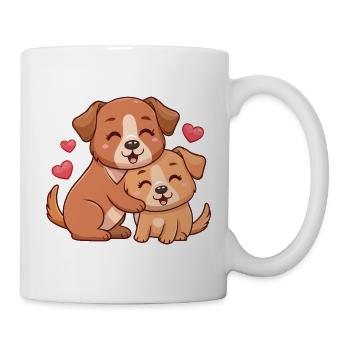 Zwei Welpen Kuschelherz Illustration - Tasse - Weiß - Rechts