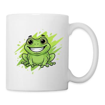 Fröhlicher Frosch Cartoon Grün Neon - Tasse - Weiß - Rechts