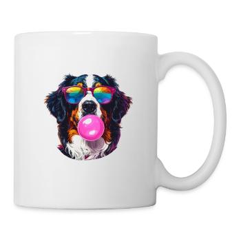 Bunter Berner Sennenhun mit Bubblegum-Sonnenbrille - Tasse - Weiß - Rechts