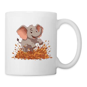 Fröhlicher Elefant im Herbstlaub - Tasse - Weiß - Rechts