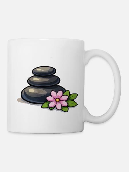 Zen Steinpyramide mit Lotus - Tasse - Weiß