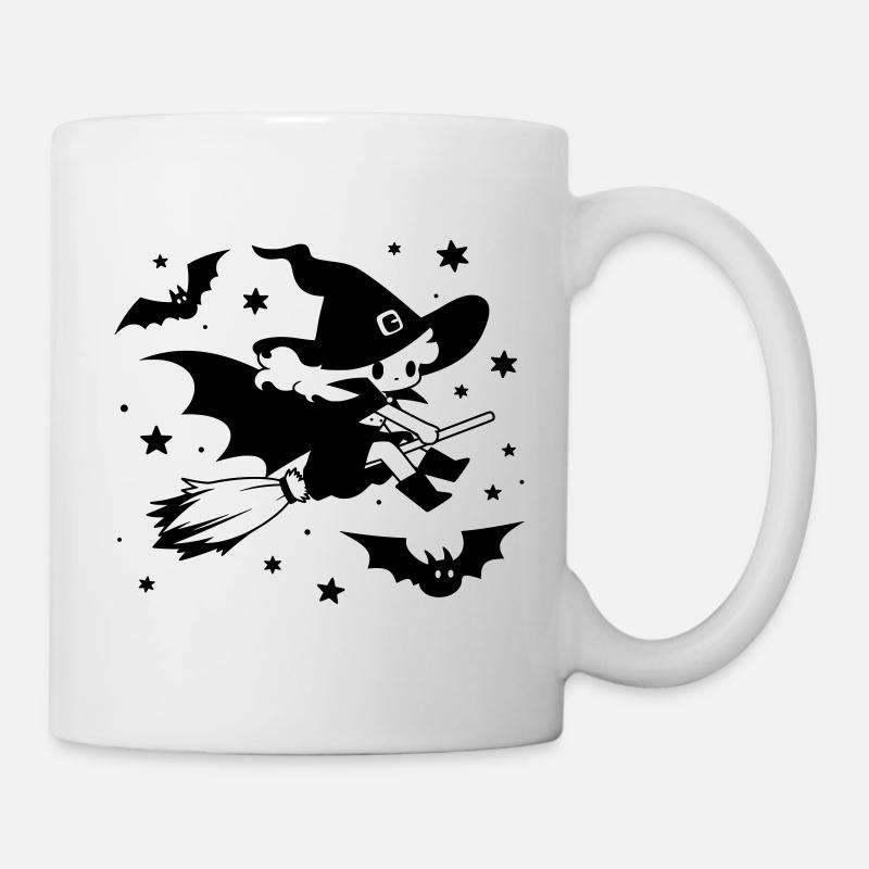 Flying Witch with Broom Halloween Motif - Mug - white