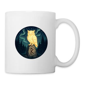 Goldene Eule über Mondfels im Wald - Tasse - Weiß - Rechts