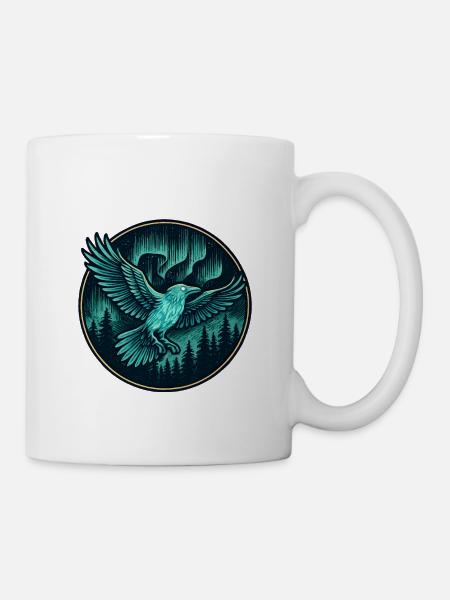 Rabe im Nachtwald-Emblem - Tasse - Weiß