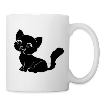 Cute Cat Cartoon Silhouette Minimalist Fröhl - Mug - white - Right