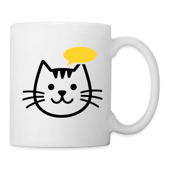 Tête de chat avec bulle de dialogue jaune - Mug blanc - blanc - Droite