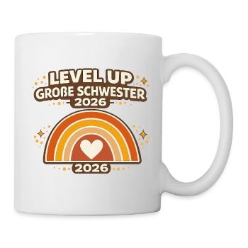 Level Up große Schwester 2026 Regenbogen - Tasse - Weiß - Rechts