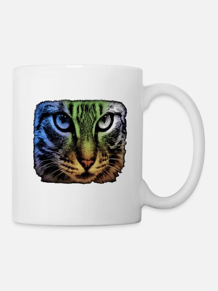 Regenbogenkatze Blick - Tasse - Weiß