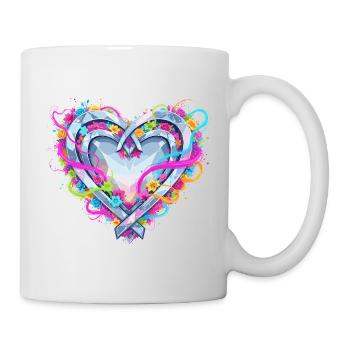 Colorful flower heart with bow tendrils - Mug - white - Right