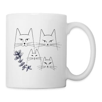 Katzen mit Blumenranke - Tasse - Weiß - Rechts