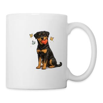 Rottweiler dog with heart and butterflies - Mug - white - Right
