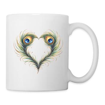 Pfauenfeder Herz Ornament Boho Geschenk - Tasse - Weiß - Rechts