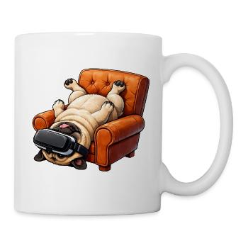 Mops mit VR Brille im Sessel - Tasse - Weiß - Rechts
