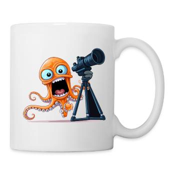 Orangener Oktopus Fotograf mit Kamera - Tasse - Weiß - Rechts