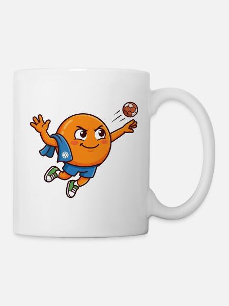 Lustiger Handball Orangenheld Cartoon - Tasse - Weiß