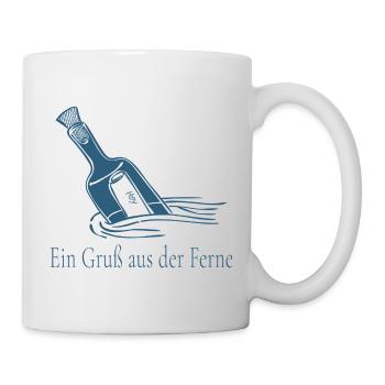 Ein Gruß aus der Ferne Flaschenpost Design - Tasse - Weiß - Rechts