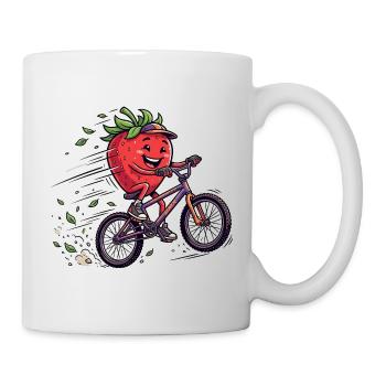 Cool strawberry on mountain bike ride - Mug - white - Right