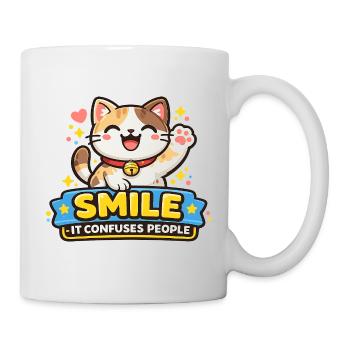 Lächelnde Katze Verwirrt Menschen - Tasse - Weiß - Rechts