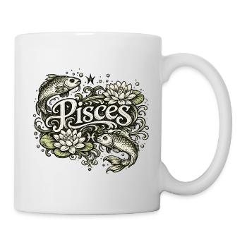 Pisces Zodiac Fish & Lilies - Mug - white - Right