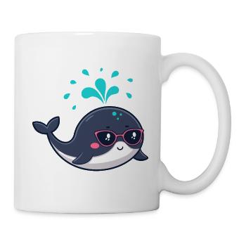 Niedlicher lächelnder Wal und rosa Brille - Tasse - Weiß - Rechts