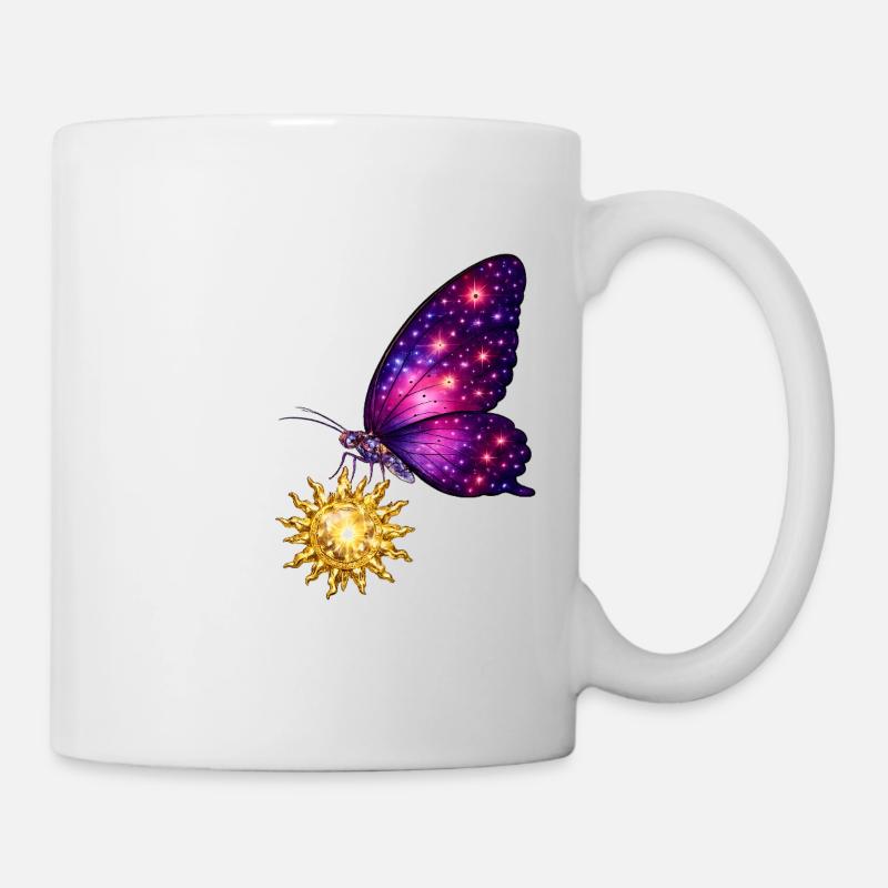 Golden Sun and space butterfly. - Mug - white