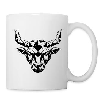 Geometrischer Stierkopf Schwarz Weiß, Sternzeichen - Tasse - Weiß - Rechts