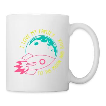Ich liebe meine Familie bis zum Mond, Raketen-Neon - Tasse - Weiß - Rechts