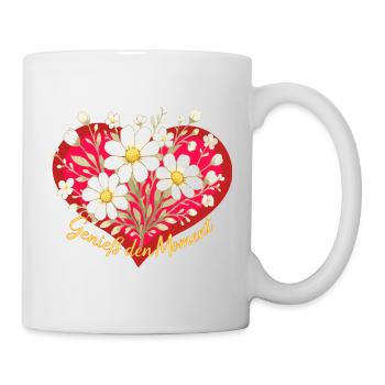 Genieß den Moment Blumenherz - Tasse - Weiß - Rechts