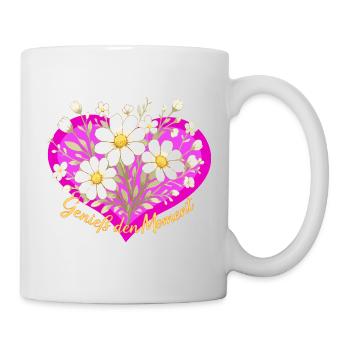 Genieß den Moment Blütenherz - Tasse - Weiß - Rechts