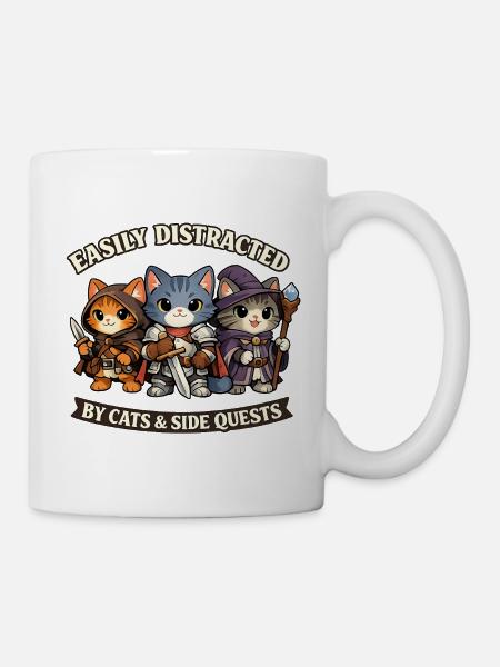 Kriegerkatzen und Nebenquests-Humor - Tasse - Weiß