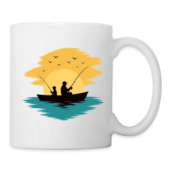 Papa Enfant Bateau de pêche Chemise au coucher du soleil - Mug blanc - blanc - Droite