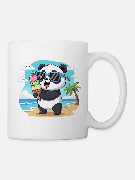 Panda am Strand mit Eiscreme - Tasse - Weiß