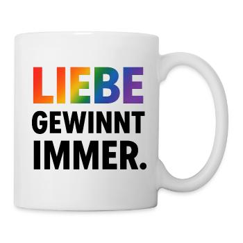 Regenbogen Spruch Liebe Gewinnt Immer - Tasse - Weiß - Rechts