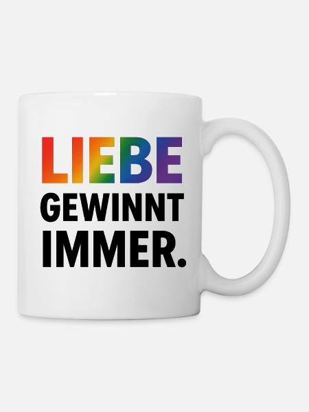 Regenbogen Spruch Liebe Gewinnt Immer - Tasse - Weiß