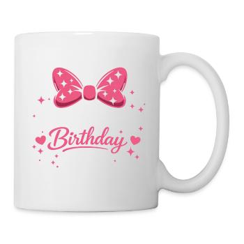 Girl's Birthday Design - Magic Pink Bow and E - Mug - white - Right
