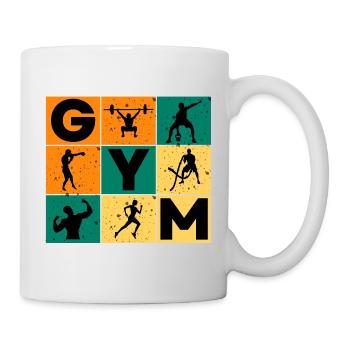 Turnhallen-Silhouetten und Buchstabenraster - Tasse - Weiß - Rechts