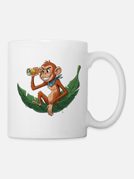 Abenteueraffe mit Fernrohr - Tasse - Weiß