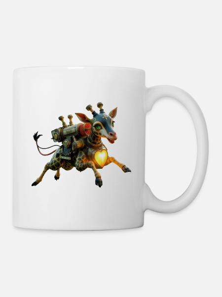 Steampunk-Giraffen-Beleuchtetes Herz - Tasse - Weiß