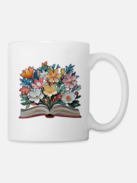 Buch und Blumen - Tasse - Weiß