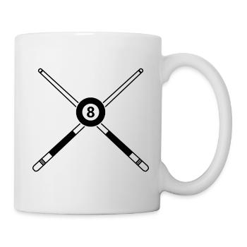 Gekreuzte Billardstäbe Acht-Kugel-Queue - Tasse - Weiß - Rechts