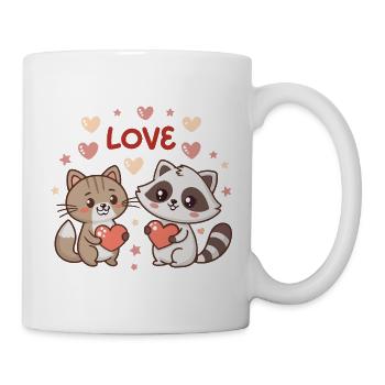 Cat and Raccoon Duo Lovers Kawaii - Mug - white - Right