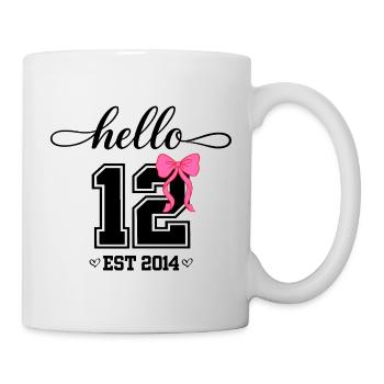 Hello 12 Est 2014 Coquette Schleife Mädchen Geburt - Tasse - Weiß - Rechts