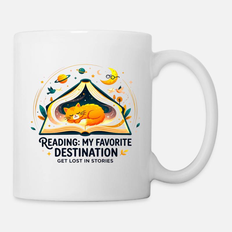 Reading_Cat_Favorite_Destination - Mug blanc - blanc