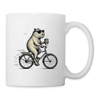 Capybara à vélo avec du café – Humour animal - Mug blanc - blanc - Droite