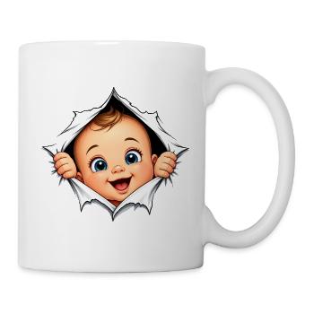 Pregnant woman looking at baby – funny pregnant woman - Mug - white - Right