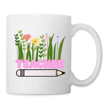 Lehrerblumen mit Bleistift - Tasse - Weiß - Rechts