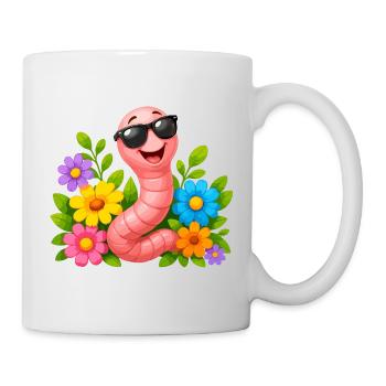 Worm with sunglasses in a sea of flowers - Mug - white - Right