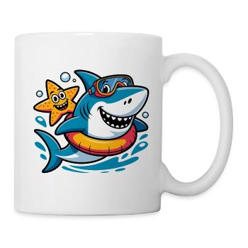 Lustiger Hai mit Seestern - Tasse - Weiß - Rechts