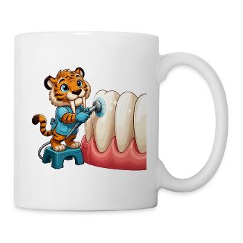 Tiger Brushing Teeth Cartoon - Mug - white - Right